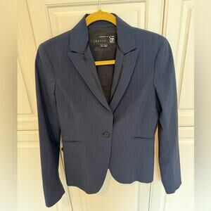 Theory for Barney's Wool Blend Blazer Navy Black Gray Stripes Size 4 Button Work